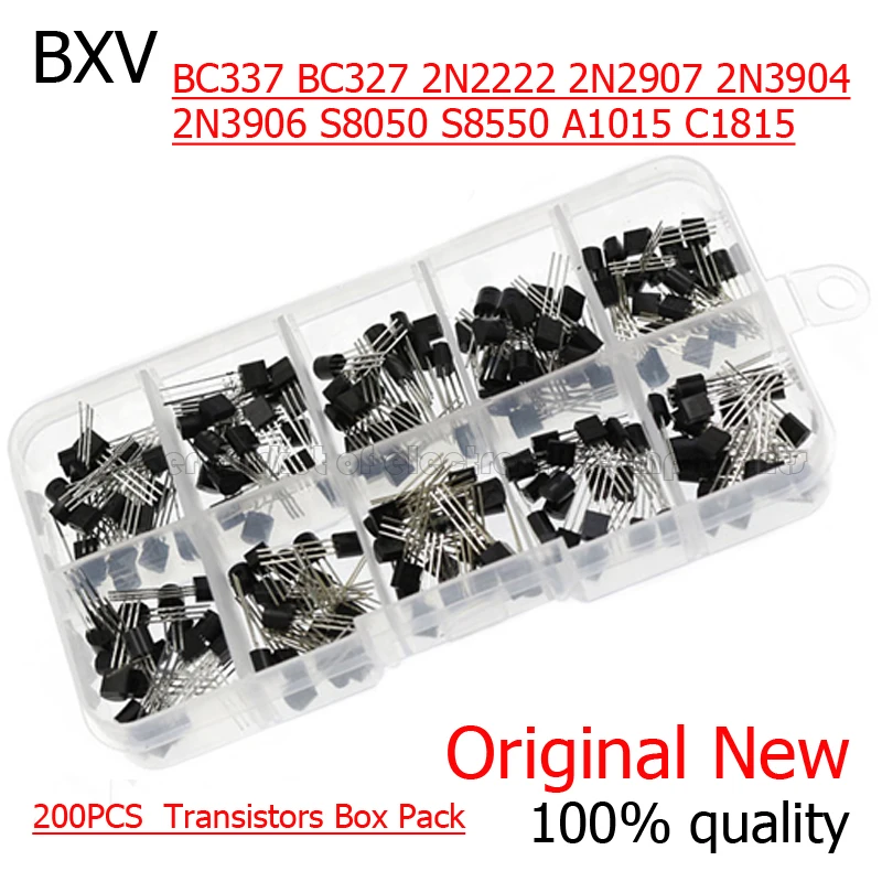 Транзисторный набор 10 значений 200 шт. BC337 BC327 2N2222 2N2907 2N3904 2N3906 S8050 S8550 A1015 C1815 коробка