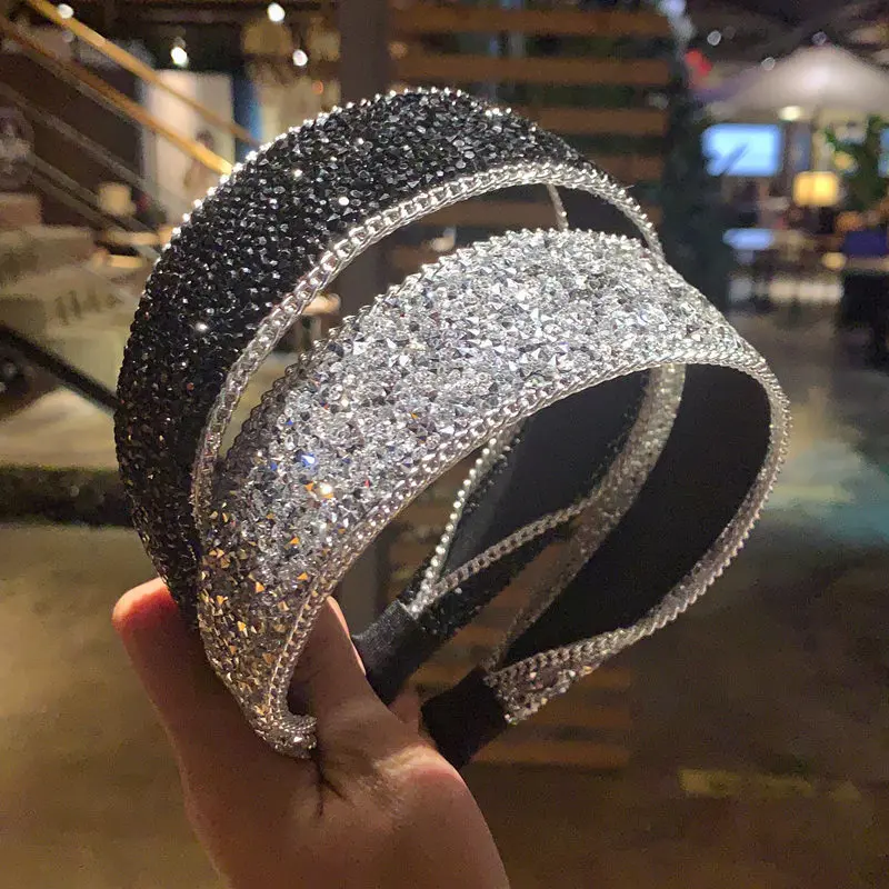 

Fashion Luxurious Rhinestones Sponge Hairbands European and American Baroque Headband Wide-Brimmed Rhinestone Headband
