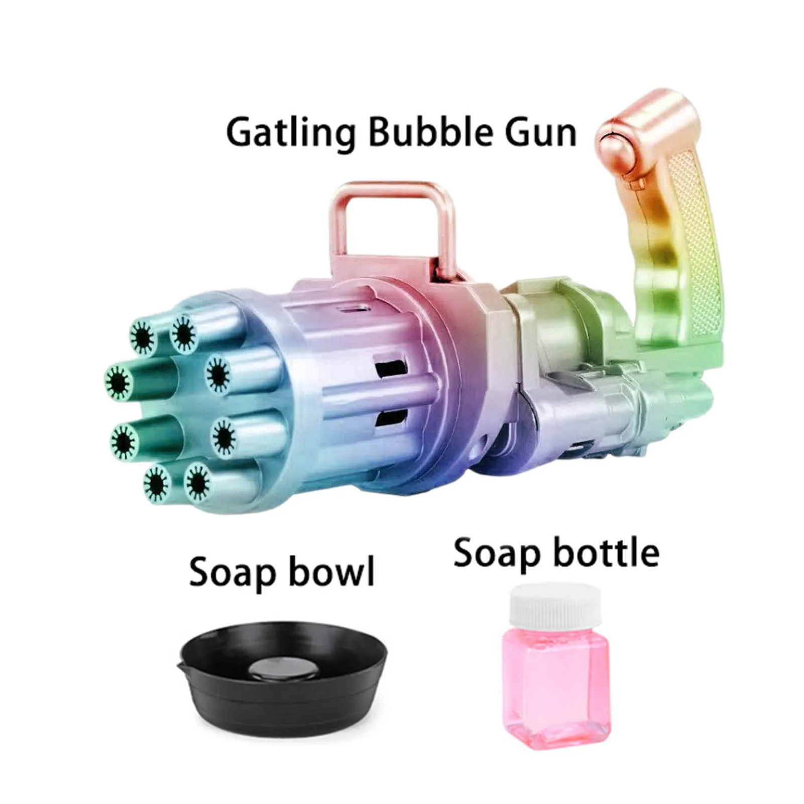 

Color Gatling Electric Bubble Gun Children's Automatic Blowing Bubble Toy Gun Fan Two In One Function ABS Material