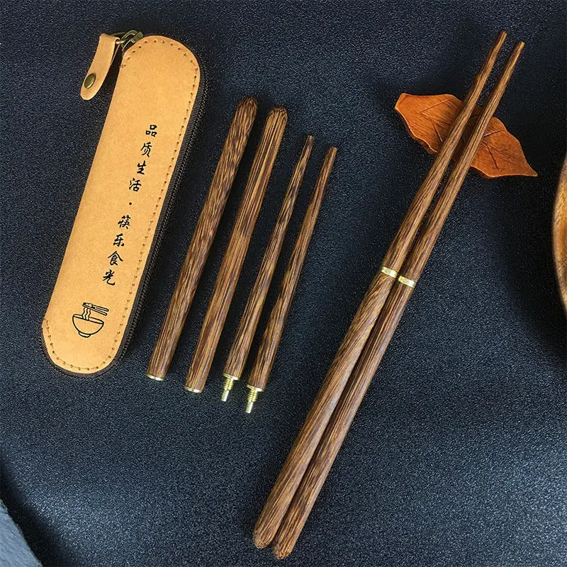 

High Quality Wooden Folding Chopsticks Telescopic Chopsticks Outdoor Camping Picnic Travel Portable Tableware Dinnerware