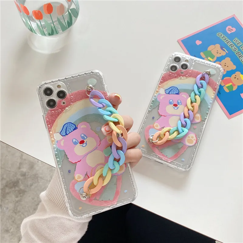 

Fashion Cute Graffiti Bracelet Phone Cases for iphone 11 pro max X XS XR 7 8 Plus SE 2020 12 mini Colorful Chain Soft Back Cover