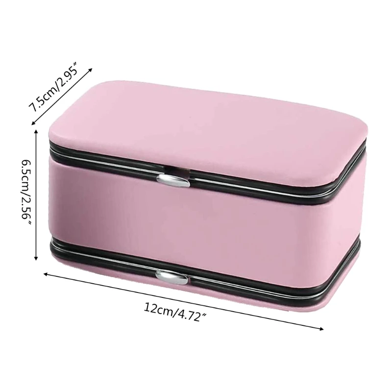 

PU Leather Jewelry Box Manicure Tools Organizer 2 Layers with Mirror Earrings Ring Necklace Display Storage Case