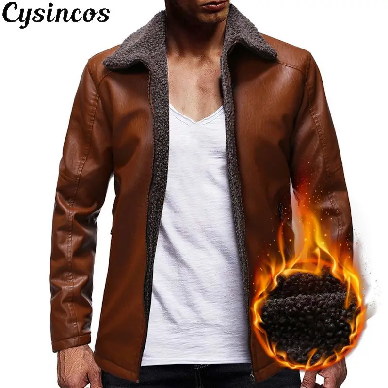 CYSINCOS 2019 Новая Осенняя Зимняя Мужская винтажная зимняя теплая кожаная Меховая