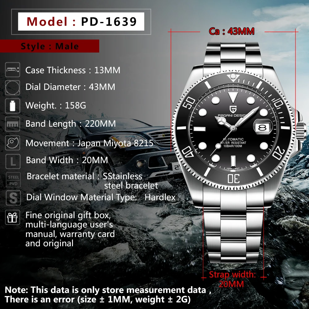 

2020PAGANI DESIGN Brand Automatic Mechanical Men Watch Stainless Steel Waterproof Business Wrist Watch Relogio Masculino PD-1639