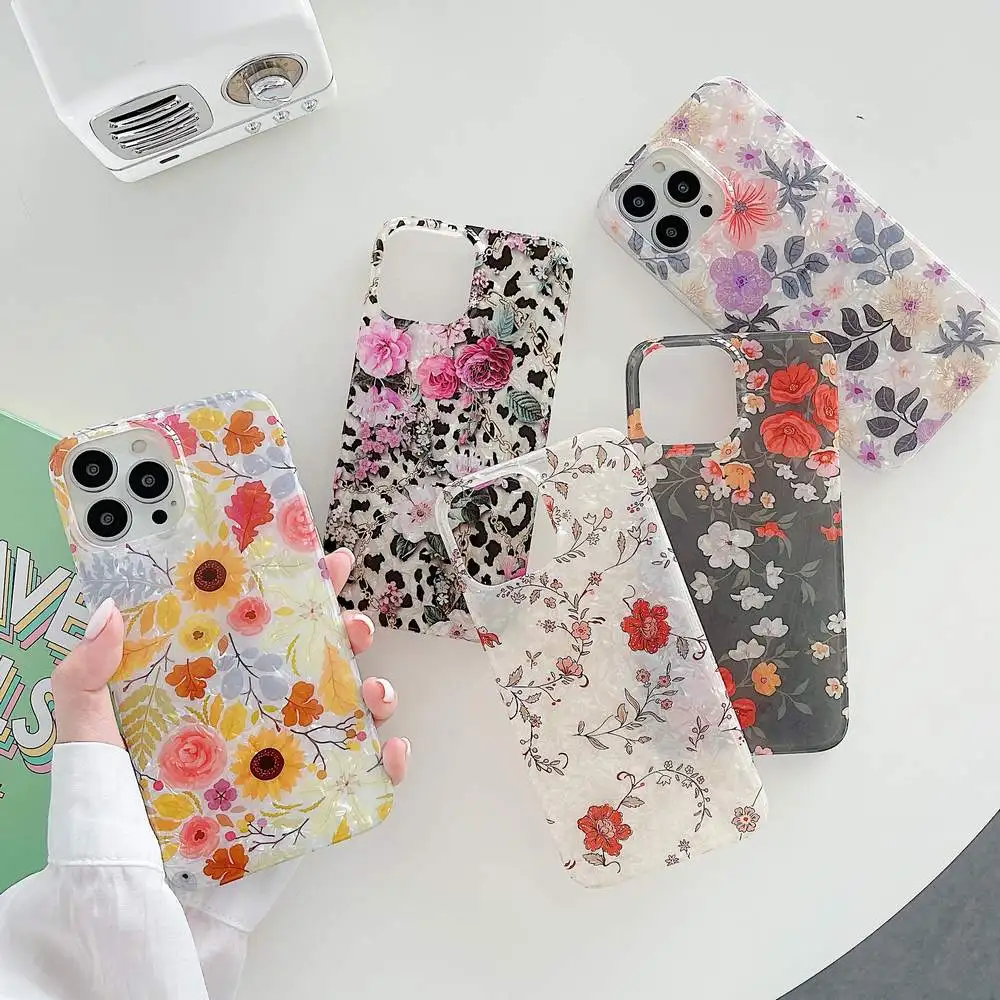 

Luxury Floral Flower Glossy IMD Soft Rubber Back Phone Case For iPhone 12 mini 13 Pro Max 11 XR XS MAX 8 7 Plus Cover Skin