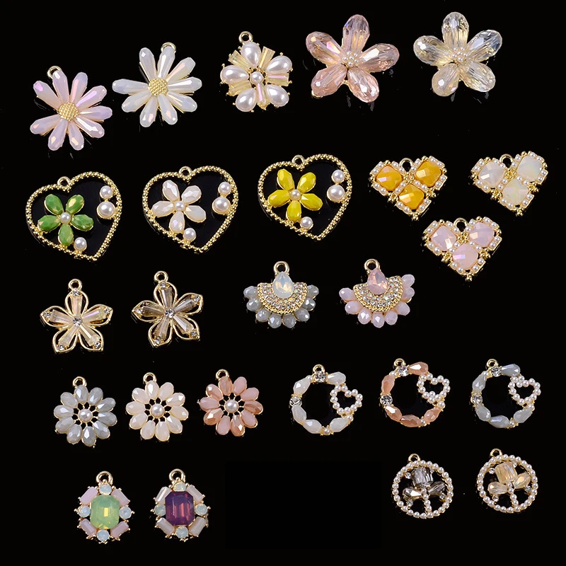 DIY earrings bracelets materials alloy accessories color protection 10pcs High grade sweet crystal pendant earrings accessories