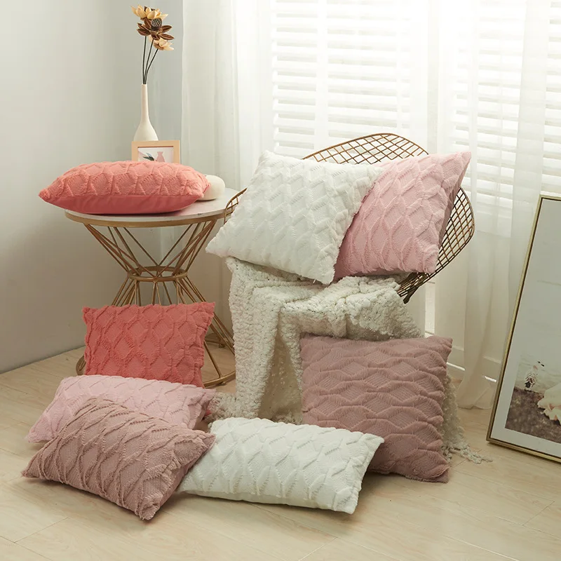 

Fur Decorative Cushion Cover Solid Color Rhombus Pillowcase Geometric Soft Plush Pillowcase Simplicity Comfortable Home Products