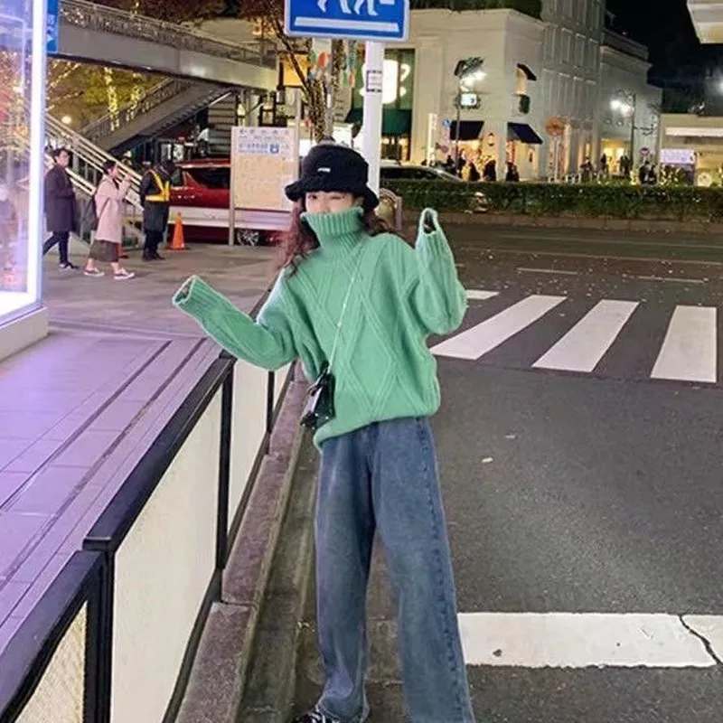 

Women Pullover Sweaters 2021 Autumn Turltneck Winter Tops Thick Slim Women Pullover Knitted Sweater Jumper Soft Warm Pull Femme