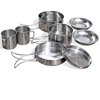 8pcsset ultra light stainless steel outdoor picnic pot pan kit outdoor camping hiking mini cookware bowl cup cover cooking set