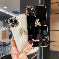 luxury fashion cartoon 3d gold bear plating soft silicone phone case for iphone 11 12 13 pro mini x xr xs max 7 8 plus se2 cover