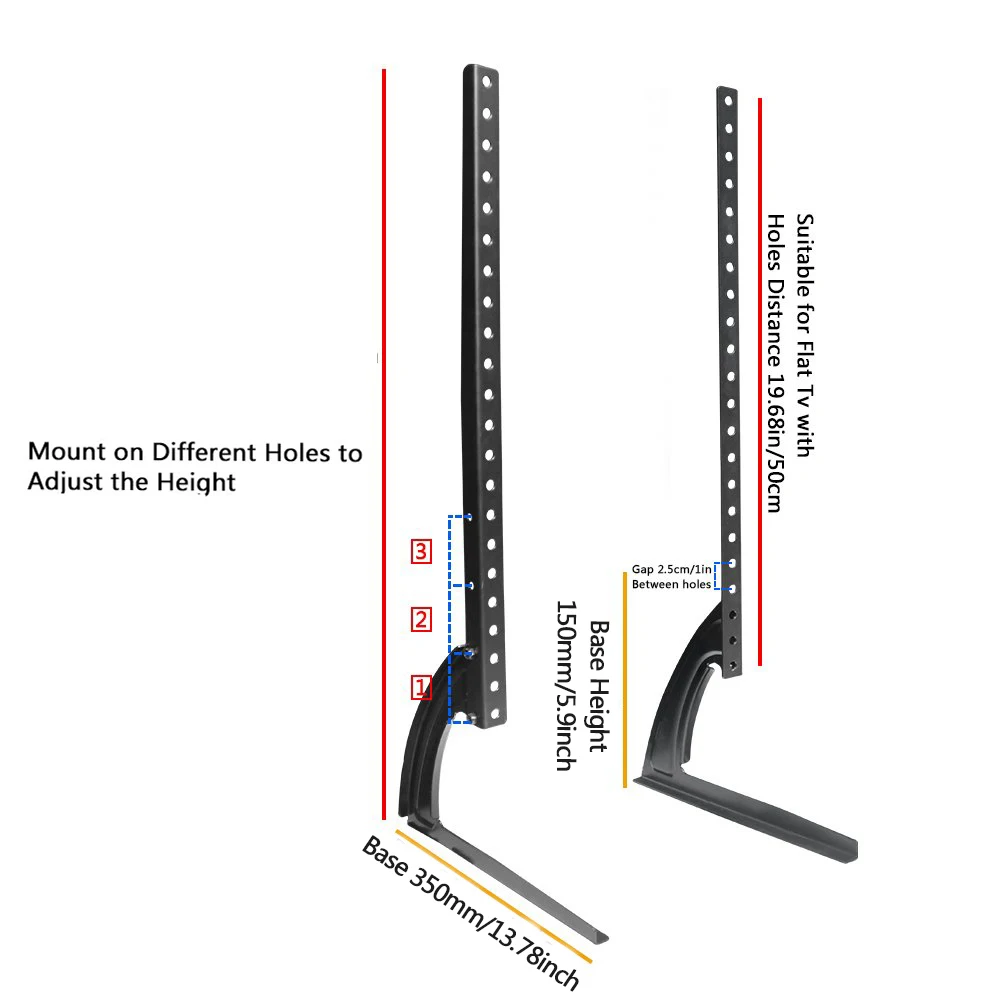 

Universal Table Top TV Monitor Stand Base with Height Adjustment fit 32-65" Flat Screen up to 800x600mm 110Lbs Capacity