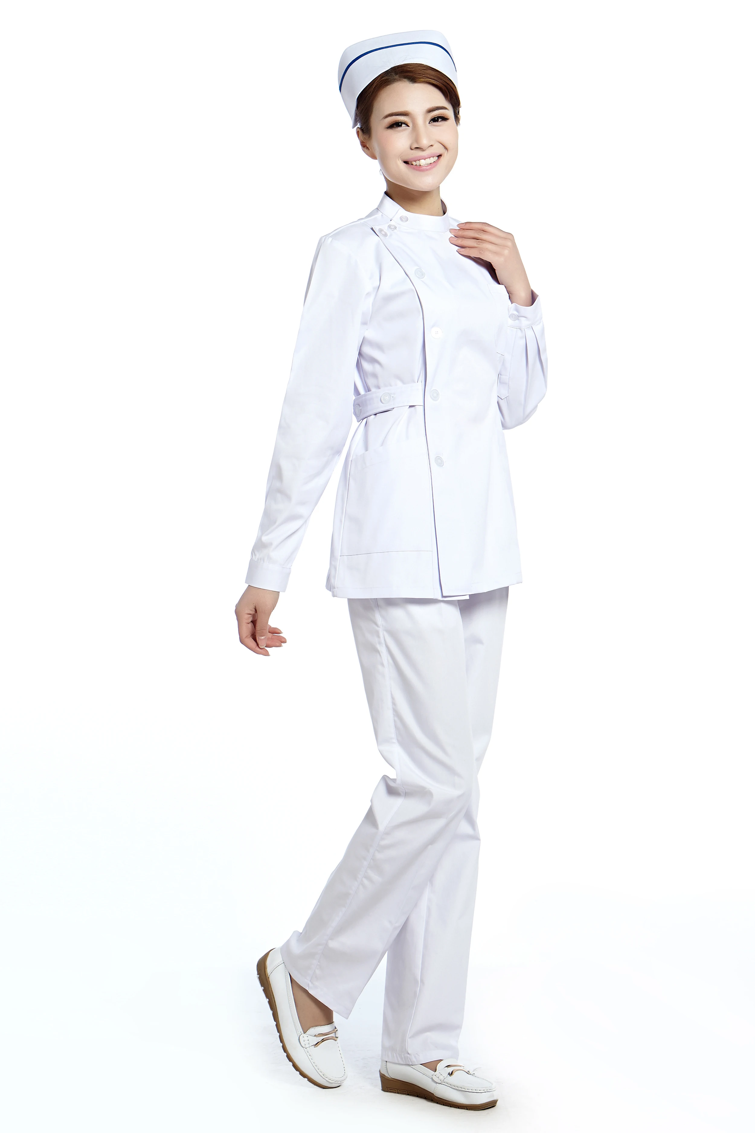 Женский медицинский набор из топа и брюк белая униформа рабочая одежда с длинным