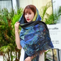 two sides new cashmere scarf fashion women starry sky oil painting digital printing shawl and wraps bandana female foulard tasse
