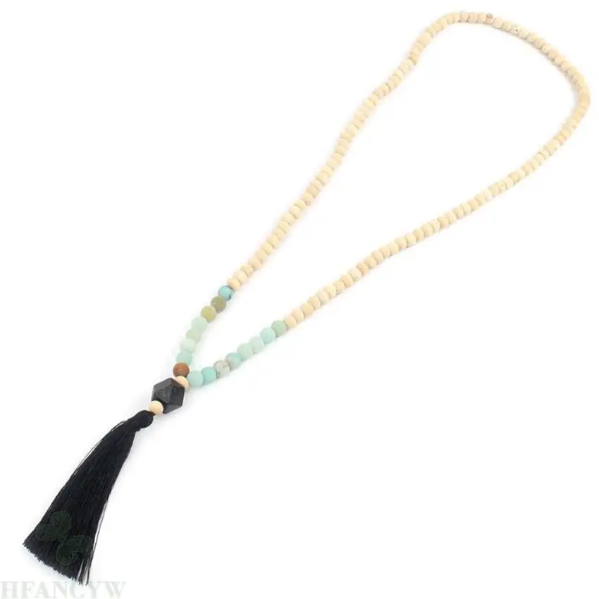 

8mm sandalwood Amazonium 108 Beads Tassels Mala Necklace cuff Gemstone pray Lucky Wrist Buddhism Wristband Reiki Handmade