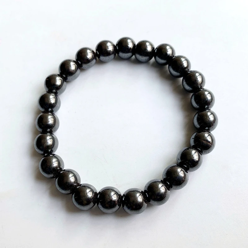 

8mm Hematite Stone Beads Strand Bracelet Natural Black Gallstone Hand Jewelry Men Women No Magnetic Stones