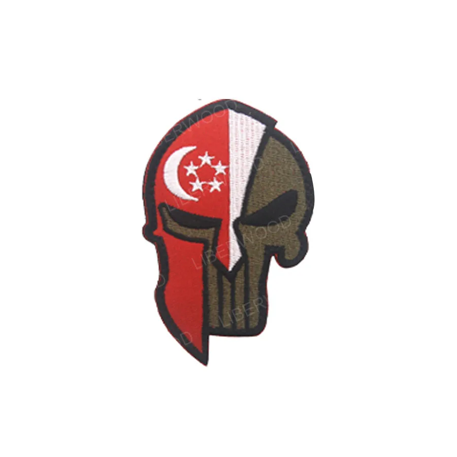 Singapore Spartan Каратель Спартанский череп шлем Россия Американский Израиль Канада Испанский Великобритания Чешский Немецкий флаг патч тактический боевой дух нашивки значки - Цвет: Singapore Spartan