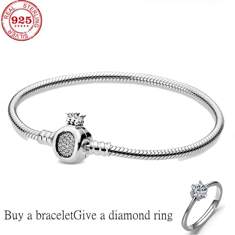 

Genuine 100% 925 Sterling Silver Crown Bracelet Fits Original Bracelet Charm Snake Bracelet for Women's High Quality Classic Jew