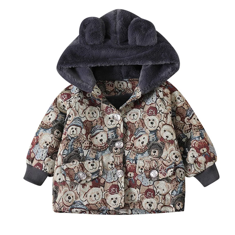 

New Autumn Winter Baby Girl Clothes Children Boys Thick Cartoon Hooded Coat Toddler Fashion Costume Infant Jacket Kids Outerwear