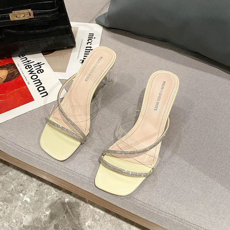 

Comfort Shoes for Women Luxury Sandals Clear Heels Suit Female Beige Fashion Outside Elastic Band 2021 Block Black High Rhines