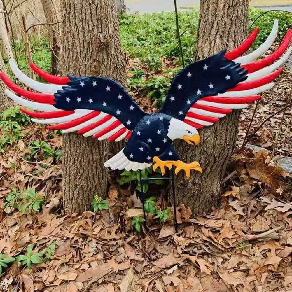 

American Flag Eagle Wall Decor Metal Artwork Ornaments Yard Lawn Garden Decorative Pile Independence Day Patriotic Decoration