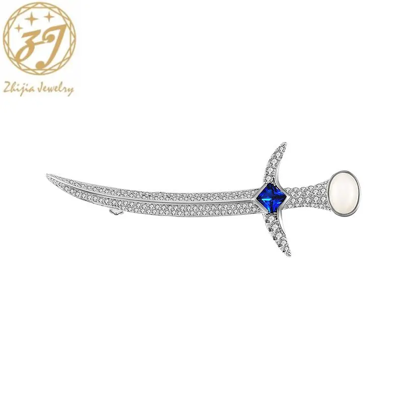 Броши Zhijia в виде самурайского меча для мужчин Стразы с кристаллами аксессуары