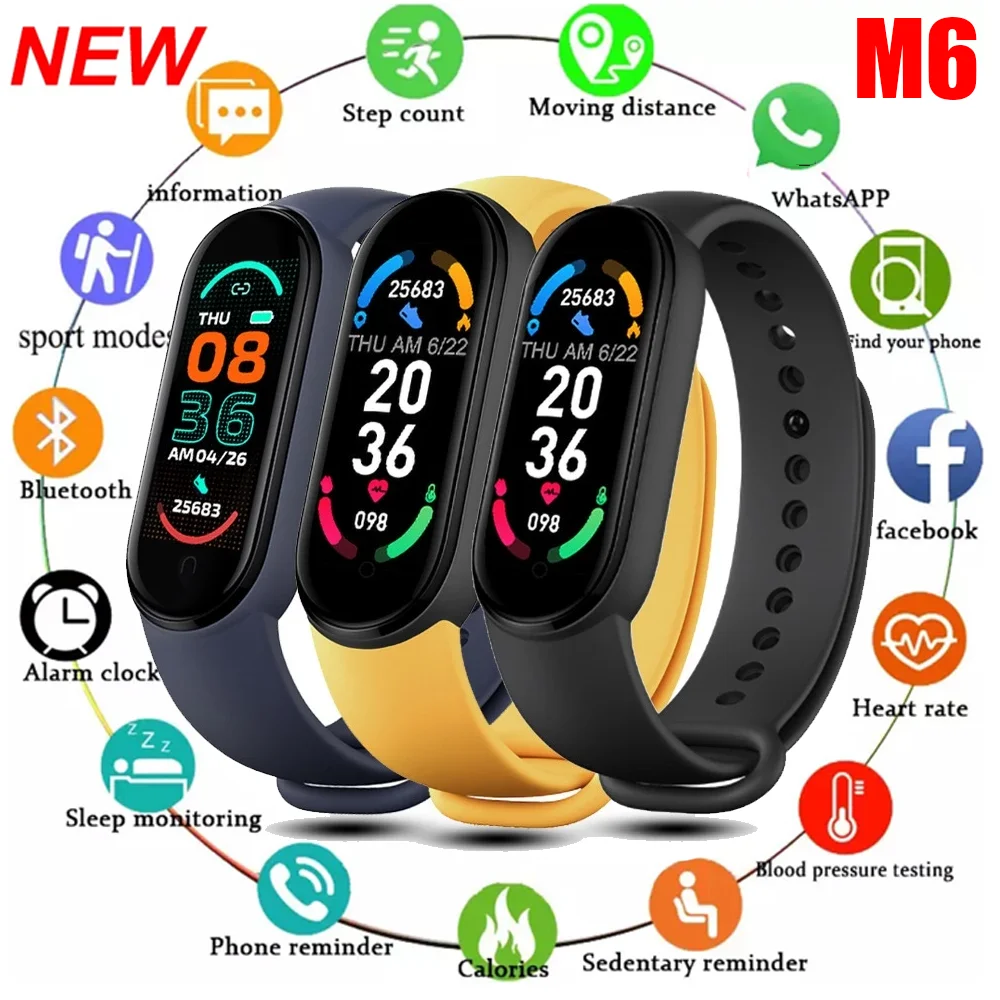 

Смарт-часы M6, браслет для мужчин и женщин, фитнес-трекер, монитор сердечного ритма и артериального давления, спортивные Смарт-часы для Xiaomi, ...