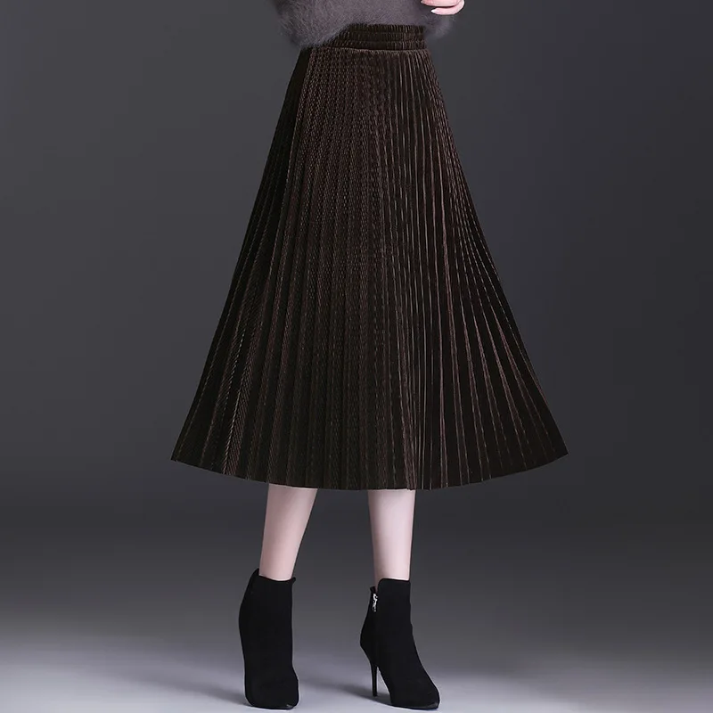 

Вельветовая плиссированная юбка, женская модная эластичная свободная повседневная элегантная шикарная длинная юбка с высокой талией, женс...