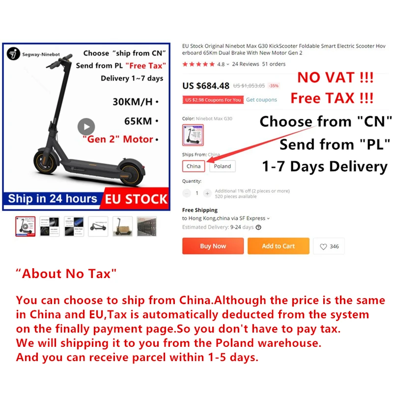 Складной электрический скутер Ninebot Max G30 двойной тормоз с новым мотором Gen 2 65 км |