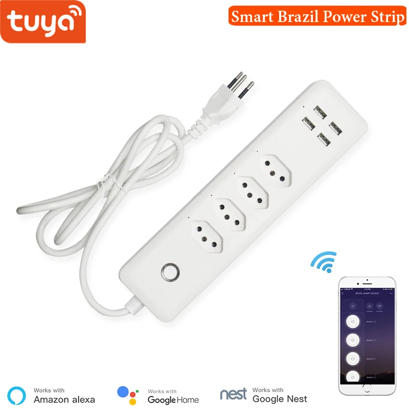 Mumubiz Smart WiFi Power Strip бразильский Outlet с 4 разъемами и портами USB индивидуальное