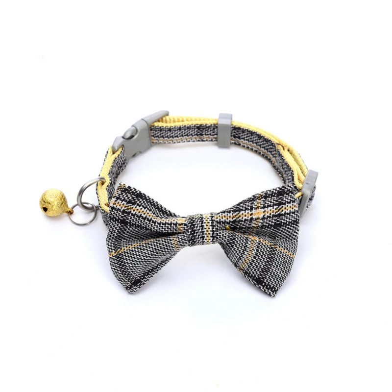 

Pet Cats And Dogs New Comfortable Cotton Plaid Bowknot Bell Collar Five Colors Plaid Bib Pet Supplies Accessories