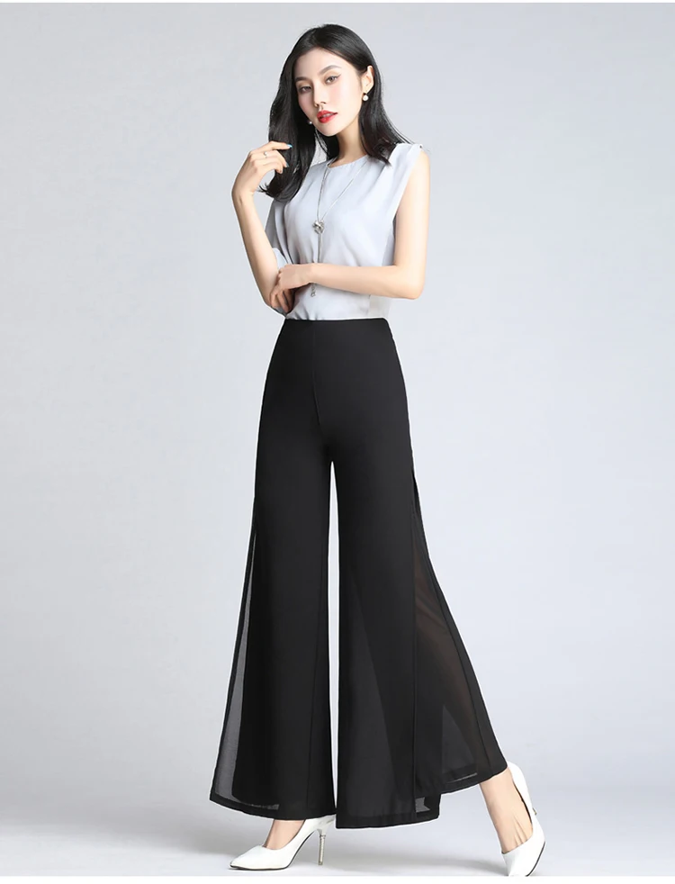 Dance Pant High Quality Solid Chiffon Double deck Long Pants Women's Trousers Cross Casual Wide Leg | Тематическая одежда и