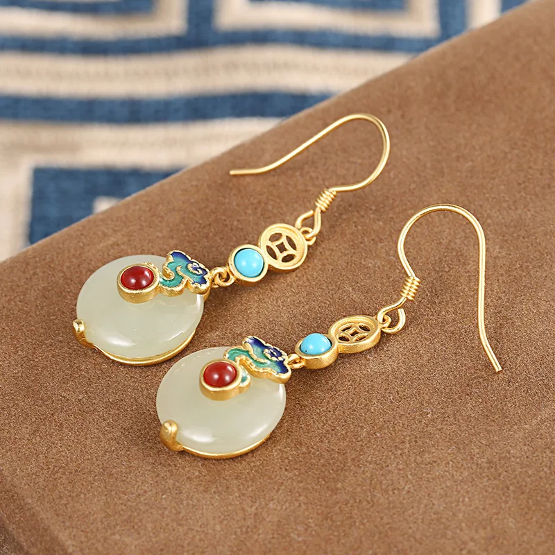 

Chinese Style Classic 100% 925 Silver Natural Nephrite Earring Necklace Bracelet Ring Jewelry Sets for women Party Jewelry