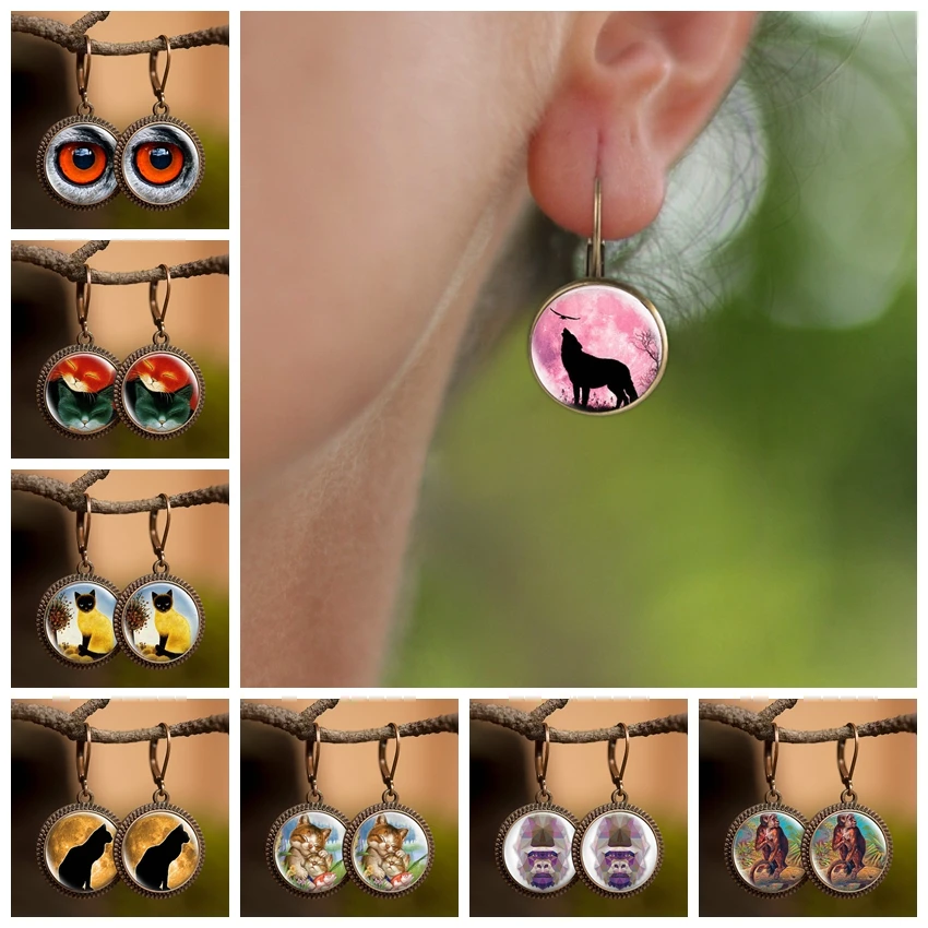 Милые серьги с кошачьими узорами модные висячие ручной работы стеклянные