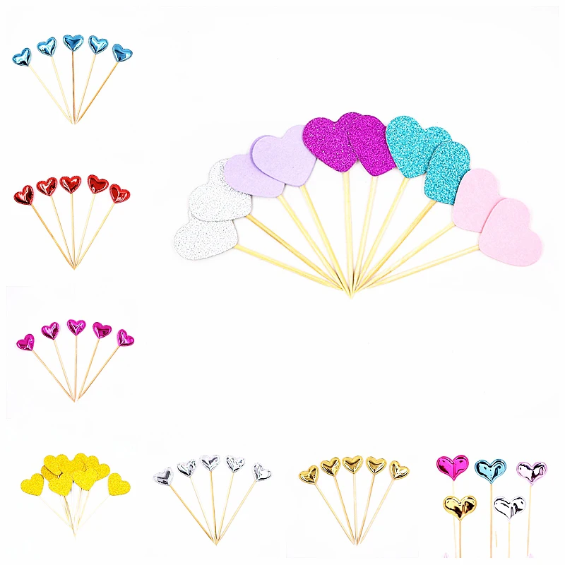 10 шт. Любовь Сердце ПУ или Блестящий золотистый Серебристый Розовый Синий кекс