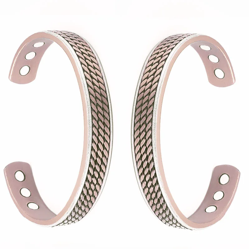 Магнитный браслет из красной меди с узором и кнопками для улучшения