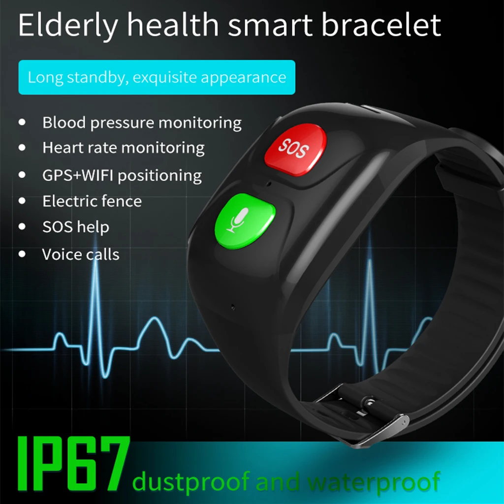 Pulsera inteligente impermeable para ancianos, llamada de emergencia, rastreador de Fitness, localizador GPS antipérdida