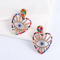 new trendy ethnic love heart shape evil eye drop earrings for women vintage statement crystal dangle earring jewelry accessories