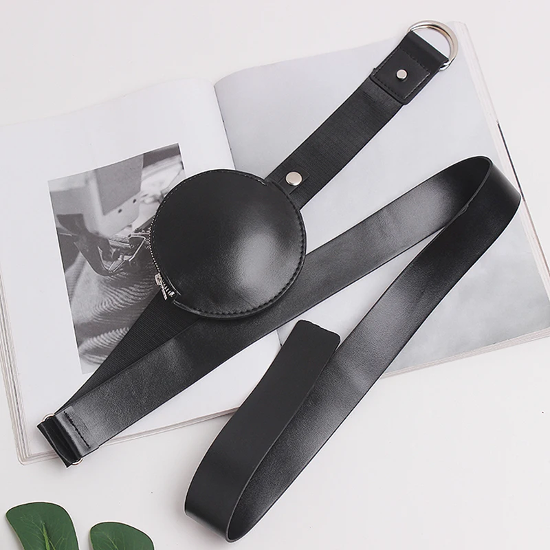 

[EAM] Pu Leather Black Mini-bag Stitch Long Wide Belt Personality Women New Fashion Tide All-match Spring Autumn 2021 1DA660