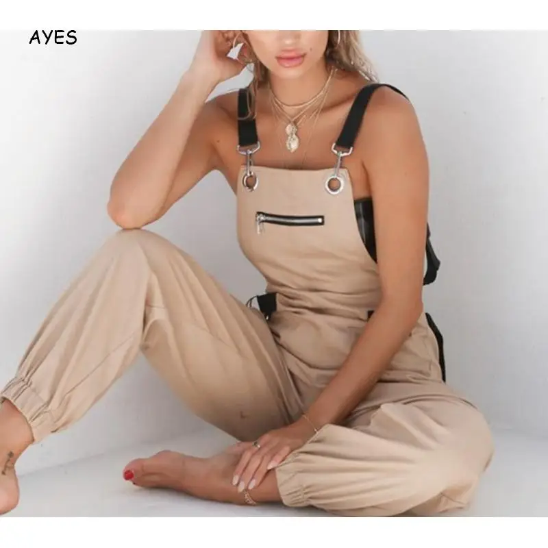 Женский комбинезон без рукавов Свободный Длинный в стиле хип-хоп с открытой