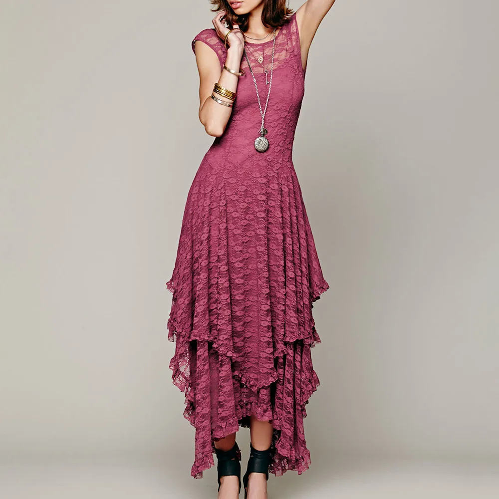 Женское кружевное длинное платье с открытой спиной на лето 2020 элегантное модное