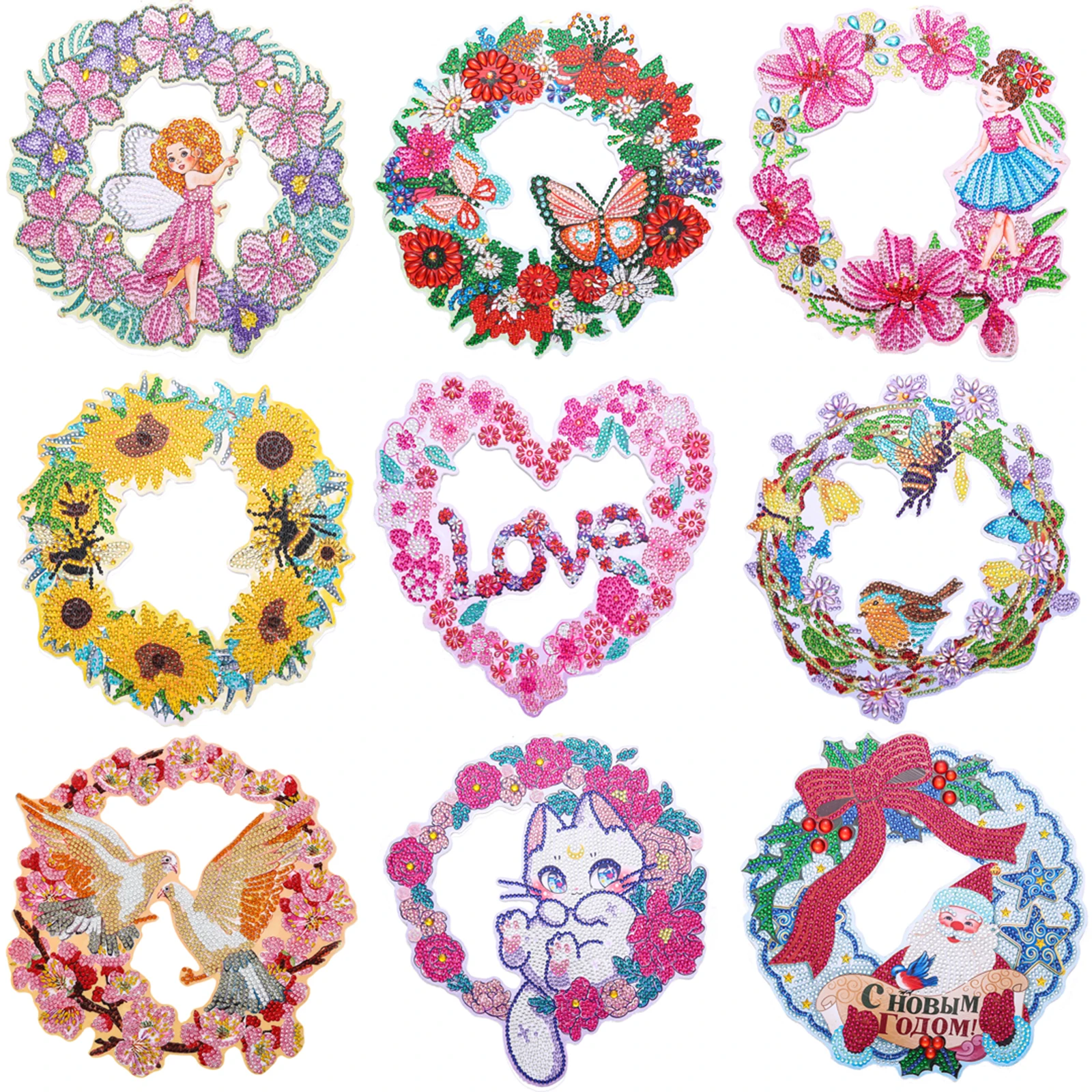 

5d алмазная живопись, венок, рождественские декоративные цветы, дверь, домашнее настенное украшение, набор для алмазной вышивки «сделай сам»...