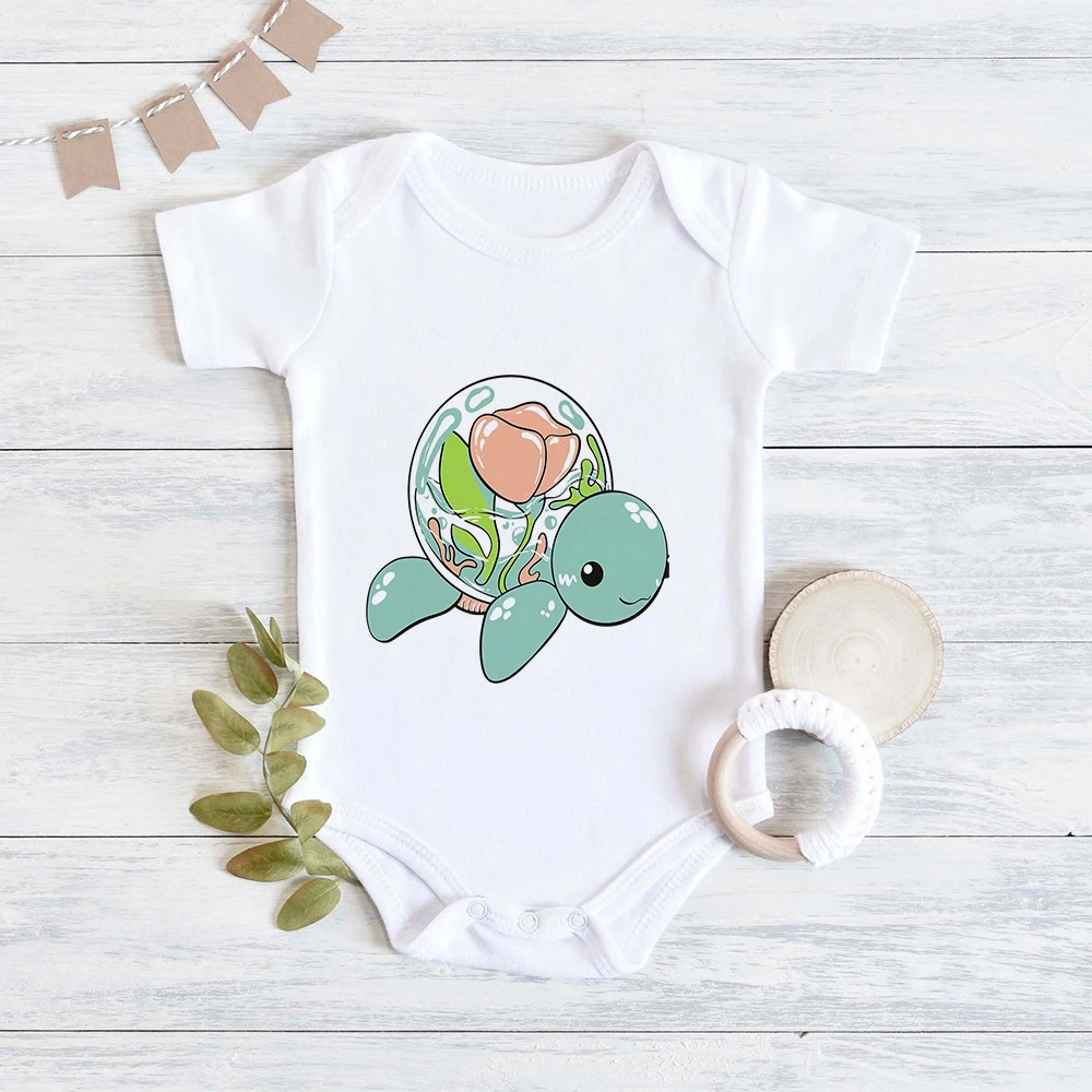 

Basic White Newborn Clothes Cute Turtle Cartoon Aesthetic Soft Girl Baby Bodysuits Cozy Summer Casual Infant Romper Harajuku