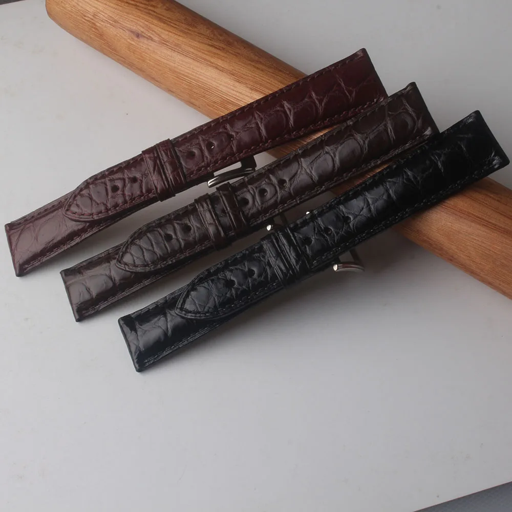 Ремешок из натуральной кожи для мужских часов браслет с черной крокодиловой