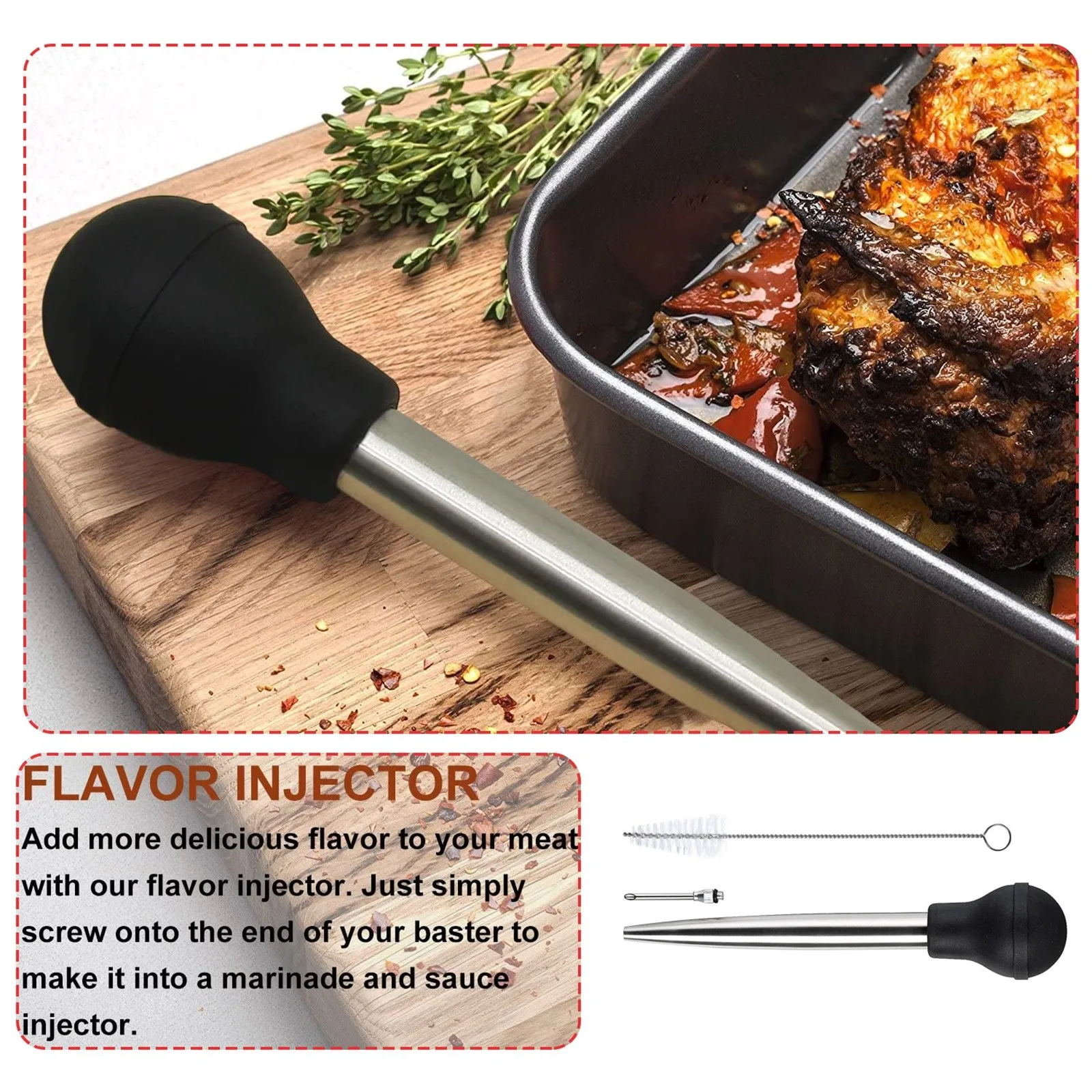 

Stainless Steel Silicone Seasoning Barbecue Tool Head With Cleaning Brush Bbq Barbecue Seasoning Tool