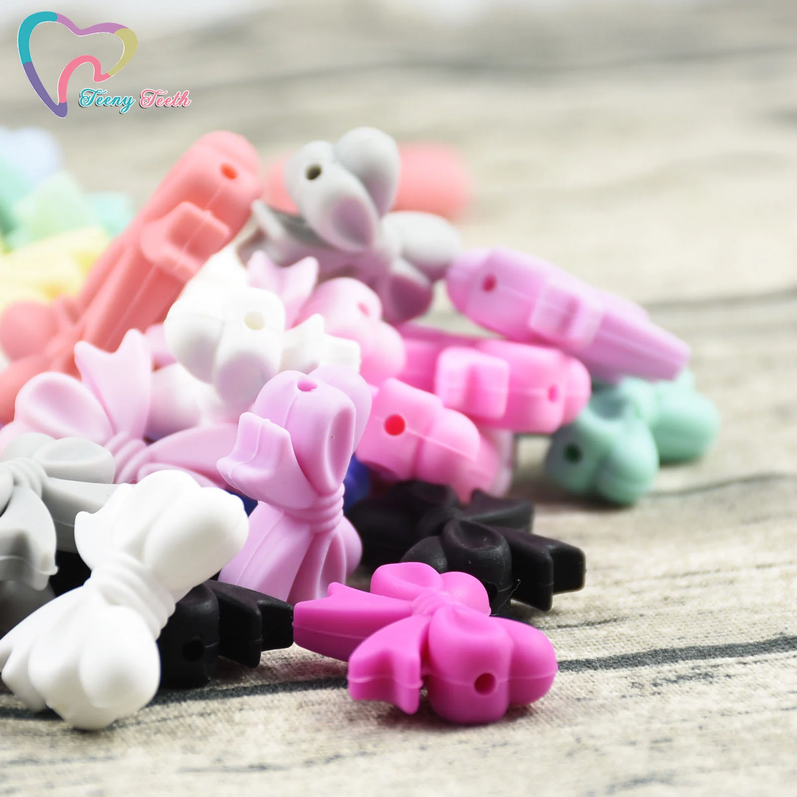 100 PCS Candy Color Bowknot Silicon Beads BPA Free Bow Tie Baby Teething Bead For DIY Jewelry Making Chewable Gift | Украшения и