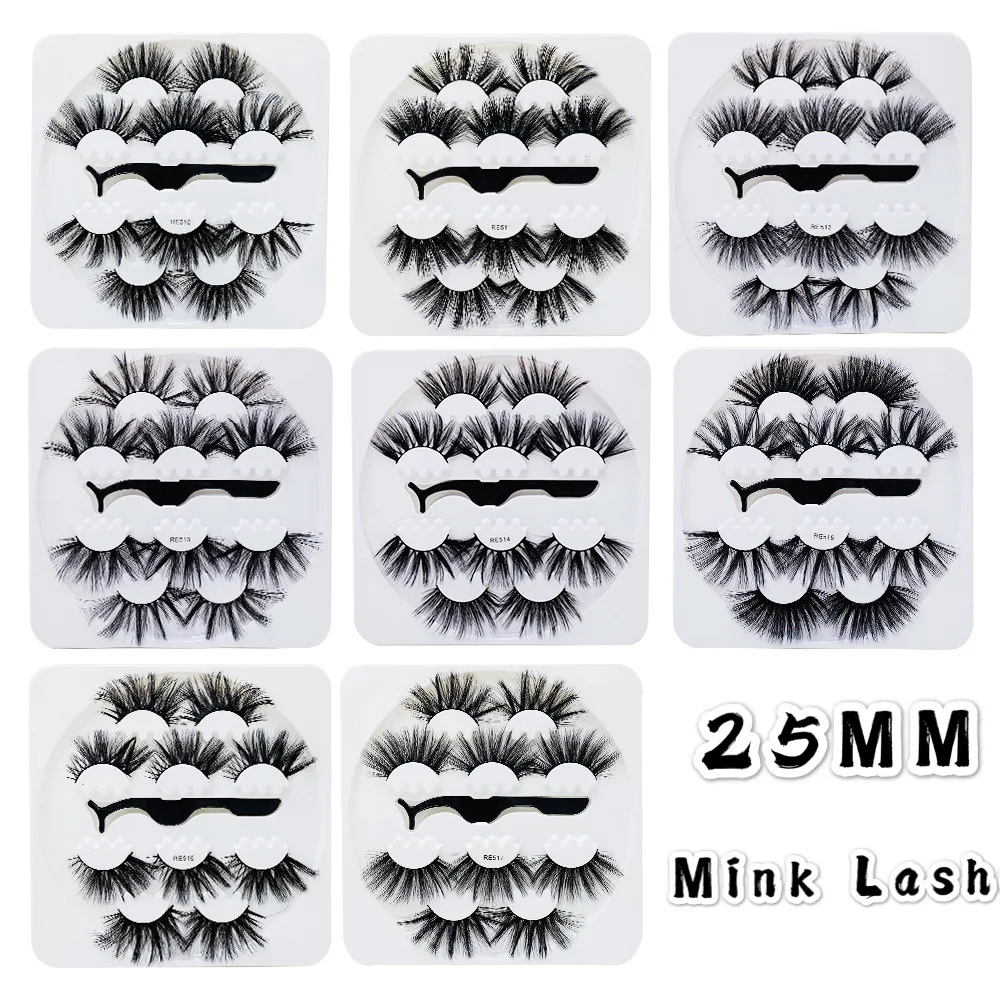 

5 Pairs 25mm Mink False Eyelashes Thick Dramatic Wispies Fluffy Eyelash Extension Makeup Volume Long Handmade Faux Mink Lashes