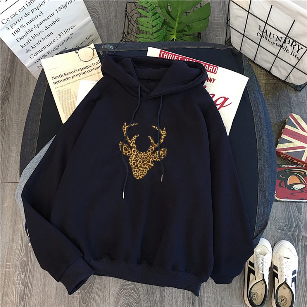 Осенне-зимняя плотная Толстовка розового и белого цвета с принтом оленя