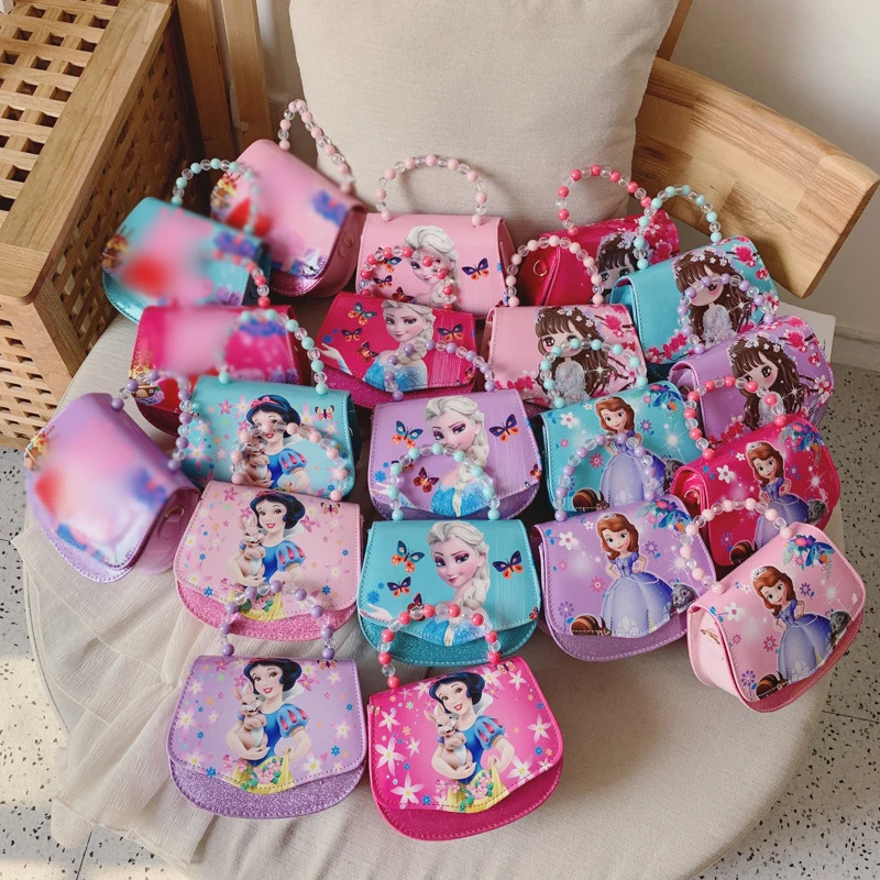 

Disney Children's Small Bags New Frozen Bead Handbag Shoulder Bag Cartoon Princess Bag Girls Messenger Bag
