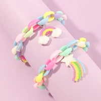 cute rainbow resin star butterfly pearls bear pendant charms bracelet bangles for girls kids christmas birthday gifts jewelry