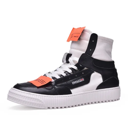 Black High Top Harajuku/дизайнерские ботинки; ботильоны из парусины на шнуровке; удобные ботинки для тренировок на толстой подошве; кеды на высокой платформе; Мужская Осенняя обувь - Цвет: Black High Top